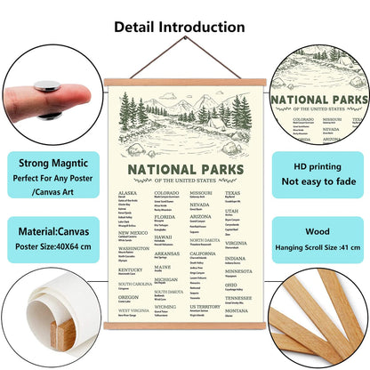 KAIRNE US National Park Checklist Poster,Park Posters for Travel Sign With Wooden Hanging Framed(40CMx75CM),Inspirational Rustic Decor,National Park Map Posters Gift for Hiker or National Park Lover