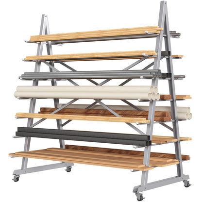 WUGEBA Floor Standing Lumber Horizontal Storage Rack-7 Tiers, Heavy-Duty Metal Adjustable Arms Pallet Racking, Up to 2500 Lbs, Free Standing Bar Storage Cantilever Rack for Basement
