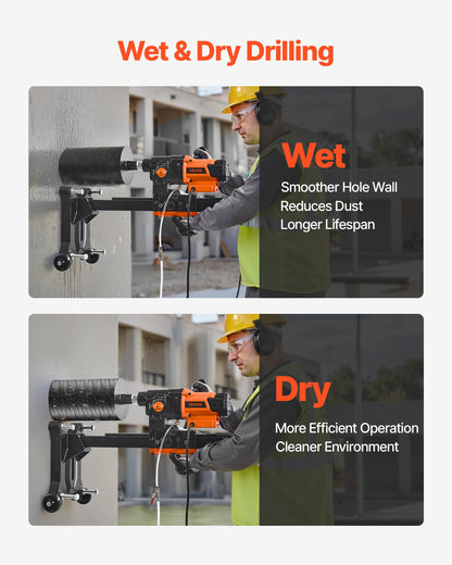 VEVOR Diamond Core Drilling Machine, 0.8-10 in Drilling Diameter, Stand-Mount Dry and Wet Concrete Core Drill Rig with 10 Bits, 470/800 RPM 2-Speed, UNC1 1/4-7 Thread, for Concrete Brick Stone, 2500W