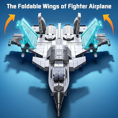 J-15 Fighter Jet Building Kit 577PCS Military Aircraft Model for Boys 8–12 Army Airplane Toy with Foldable Wings &amp Tail Clear Cockpit Dual-Engine Jet STEM Construction Blocks for Teens &amp