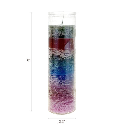Mega Candles 1 pc Unscented 7 Color Glass Devotional Prayer Candles, Hand Poured Wax Candle 2 Inch x 8 Inch, Sanctuary, Vigils, Prayers, Casting Chimes, Spiritual, Rituals, Spells, Wicca, Deities