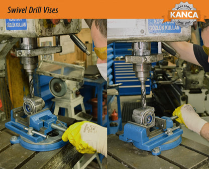 KANCA- SDRL-100, Swivel Drill Press Vise With 360° Swivel Base, 4 INCH,Preferred by Craftsman and Machinist for Drilling,Reaming Tapping Operations, Home Improvement,Woodworking, Blue Colour