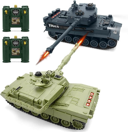 RC Tank 1/28 Scale Remote Control Battle Tank Set with Sounds/Lights/Battle Game/Life Indicator 2.4G 9 Channels Radio Control Car Infrared Shoot WW2 Military Vehicle Model Toys for Boys Kids Adults