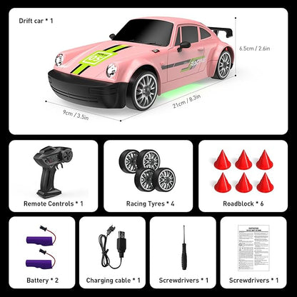 Remote Control Car RC Drift Car 2.4GHz 1:20 Scale 4WD 20KM/H High Speed Remote Control Cars Vehicle with LED Lights Drifting Tire 2Pcs Rechargeable Batteries Toy Cars for Adults Boys Girls (Pink)