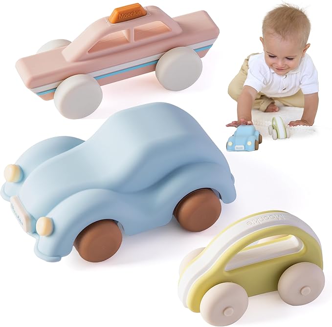 Moonkie Food Grade Silicone Toy Cars for Babies &amp Toddlers Push and Go Baby Car Toys 6–12 Months Hollow Design Infant Toys Baby Teething Toys 4–6 Months Birthday Gifts for Boys &amp Girls 3