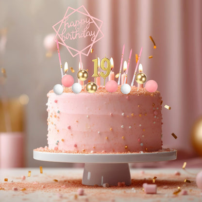 Yerliker 34 Pcs Happy Birthday Cake Toppers Decorations Birthday Candles DIY Cake Decor for Men Women Wedding Anniversary(Pink)