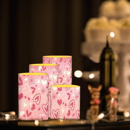 NETILGEN Pink Love Hearts 4 Pcs Flameless Electric Candles LED Pillar Candles with Remote Timer Control for Valentine's Day Decoration