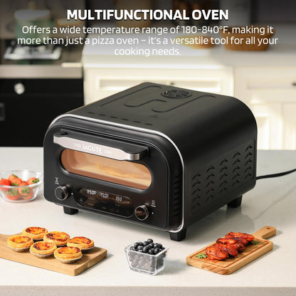 Lagute Electric Pizza Oven - 12-Inch Countertop Indoor Pizza Maker with 6 Presets, 850°F High Heat, Dual Heating Components, Pizza Stone & Peel Included