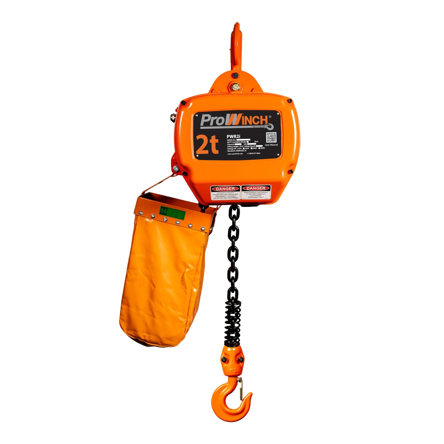 Prowinch 4400 Lbs 2 Ton Electric Chain Hoist 3 Phase 208V-240/440-480V -20 ft Lifting Height, H3 Duty Class, G100 Chain for Heavy-Duty Lifting, Warehouse & Industrial Use