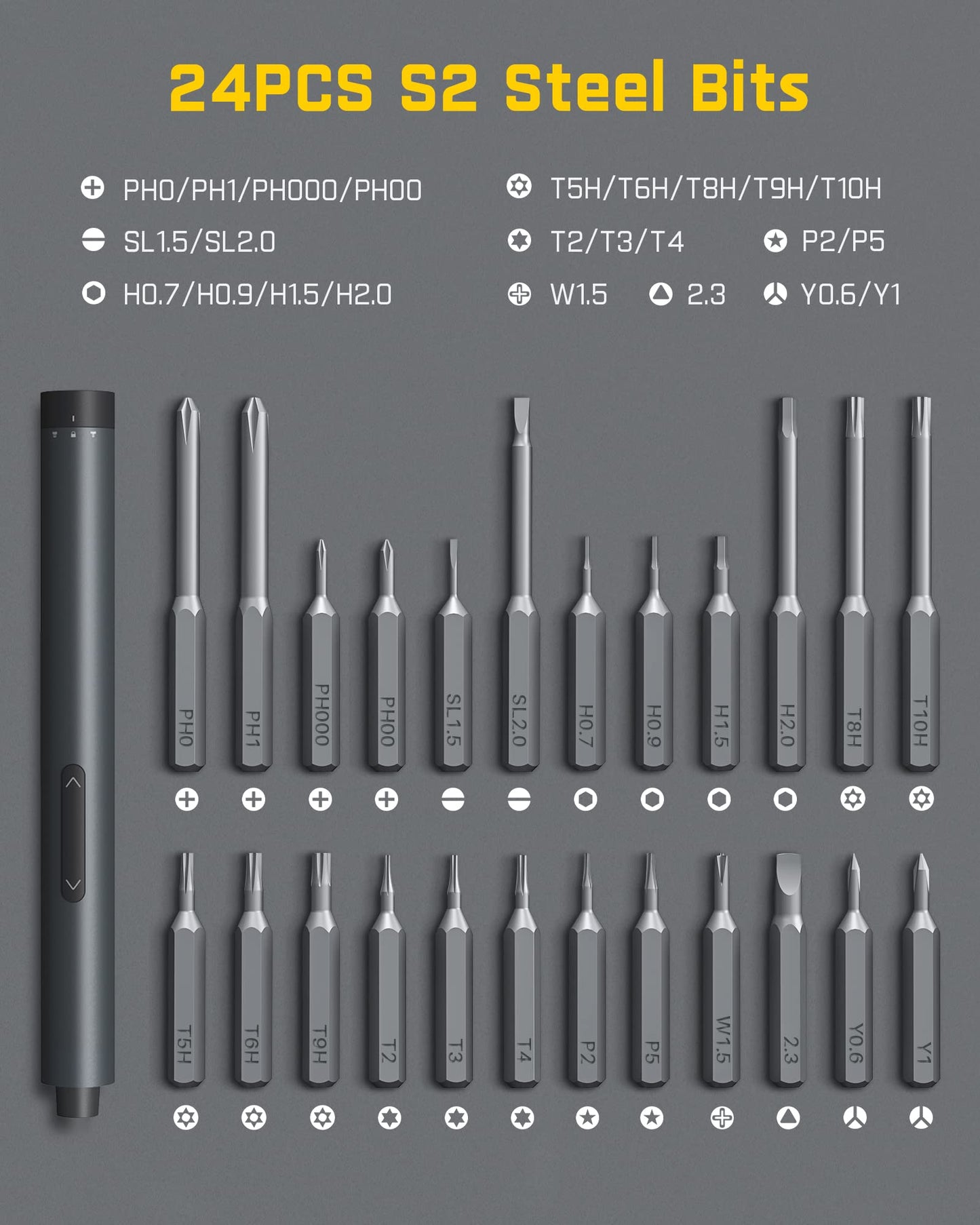 Fanttik E1 Pro 3.7V Mini Electric Screwdriver, Precision Screwdriver Set with LED Light, 24 Magnetic Bits, Max. 3 N.m, Magnetic Storage, 5/32''Hex, Repair Tool Set for Phone Camera Laptop Watch