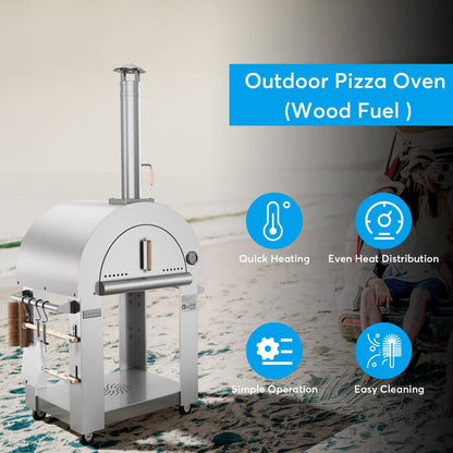 Pizza Oven, wood fire pizza oven for Outside Kitchen, Pizza Maker Oven Grill for Camping Backyard Party,38.6 Inch, Silver