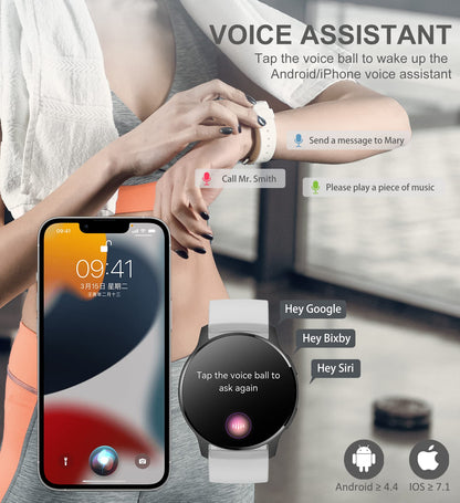 Smart Watch for Women Men, Bluetooth Call Fitness Tracker for Android and iOS Phones Waterproof Smartwatch with 1.32" HD Full Touch Screen AI Voice Control Heart Rate Sleep Monitor Pedometer, Black