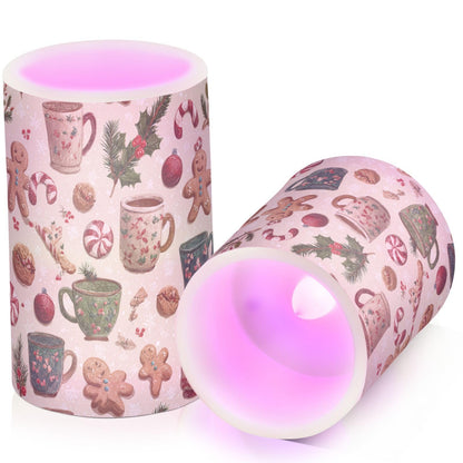 Flameless Candles Battery Operated Winter Hot Drink Candy Cane Flickering Led Pillar Candles With Remote Control Christmas Gingerbread Colour Changing Warm Light Candles For Wedding Halloween Christm