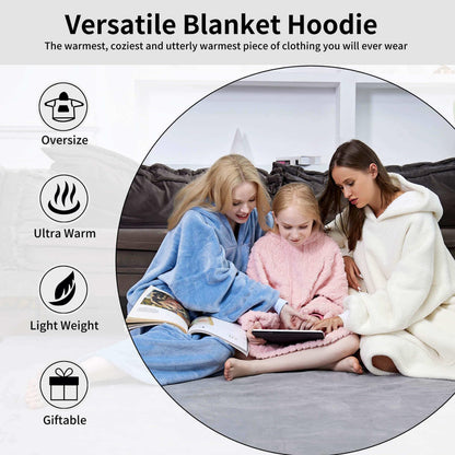 FestiCorp Oversized Blanket Hoodie for Adults - Extra Long Wearable Sweatshirt with Giant Sleeve, Hood and Pocket Black