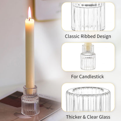 Romadedi Glass Candle Holder for Candlestick - 10Pcs Clear Small Tapered Candle Holder Wedding Decor Table Centerpiece Bulk for Candle Sticks Christmas Party Living Room Dinner Advent
