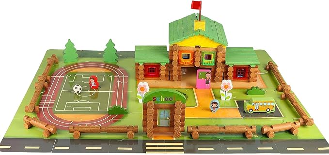 Wondertoys 269 Pieces Real Wood Logs Set Ages 3+ Classic Building Log Gift Set for Boys/Girls– Creative Construction Engineering - Top Blocks Game Kit - Preschool Education Toy