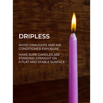 CANDWAX 12 inch Taper Lilac Candles Pack of 4 - Unscented Smokeless Dripless Tall Candlesticks - Perfect for Special Occasions, Ordinary Dinners, for Mother's Day - Lavender Candle Sticks