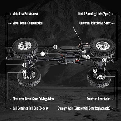 BEEZRC FMS 1/18 RC Crawler FCX18 Chevy K10 RC Truck RTR RC Car Official Licensed Model car 8km/h 4WD 900mAh Hobby RC Cars Remote Control Car with LED Lights Vehicle 4-Ch 2.4GHz Transmitter(Yellow)