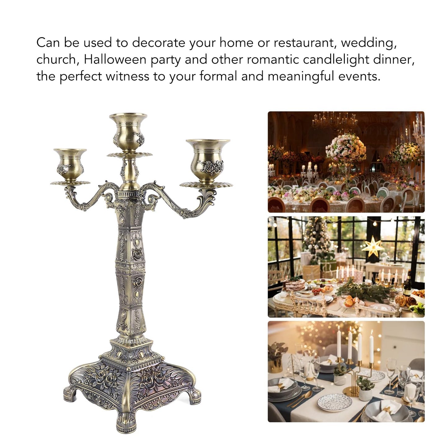 HKINBAS Craft Collection Fit for Metal Arms Candelabra European Style Retro Candlestick Holder Romantic Candle Holder Decoration for Wedding Dinner Party Decoration (Bronze Three Heads)