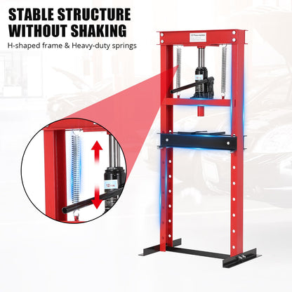 GarveeTech 12 T Hydraulic Press, H-Frame Bearing Press, Adjustable Working Table Height, Strong Load Capacity, for Car Repair Garage