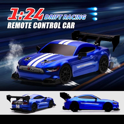 1:24 Scale RC Drift Car4WD 2.4GHz High Speed Racing Hobby Sport Toy Car Vehicle with LED LightsRacing and Drift Wheels for Adult Boys Girls Kids Gift (8602-Blue)