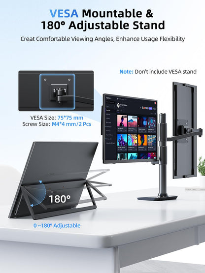 UPERFECT Portable Monitor Touchscreen 15.6 Inch 125% sRGB Travel Monitor Built-in Adjustable Stand, Speaker, VESA Mountable, USB-C HDMI Ultra-Slim Second Screen for Laptop Mac-Book Phone Game Console