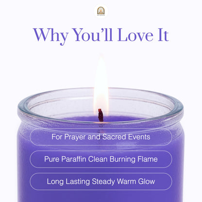 Alumenza Bulk 3 Pack Purple 7 Day Candles in Glass Jar – Paraffin Wax, Clean Burning Unscented | Large & Tall Devotional Prayer Pillar Candles for Home, Memorial, Spells, Long Lasting