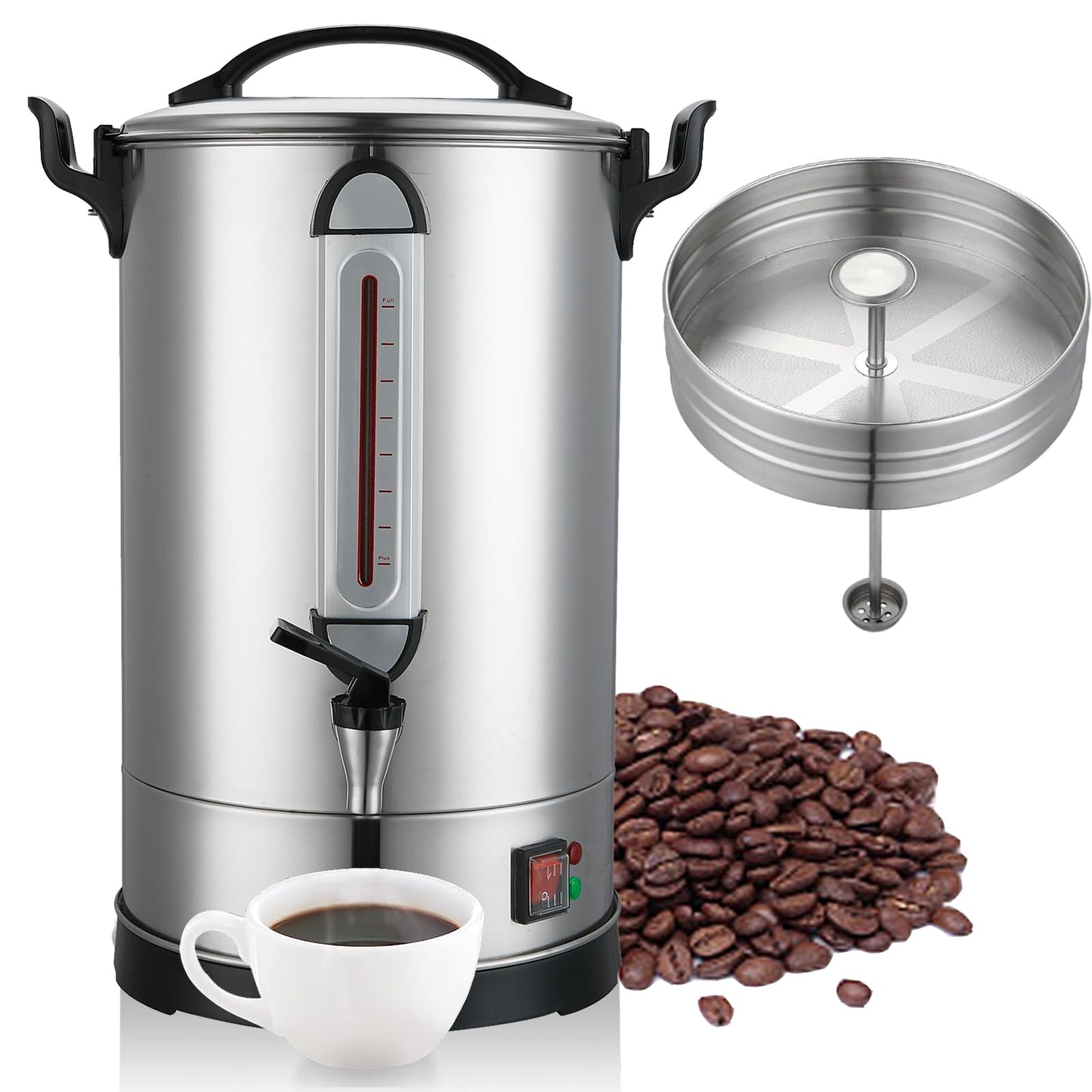 Commercial Coffee Maker 100 Cup Large Coffee Urn 4 Gallon 16L Industrial Coffee Dispenser 1300W Quick Brew Dual Wall Stainless Steel Hot Water Urn & Tea Maker for Catering, Wedding, Church & Events