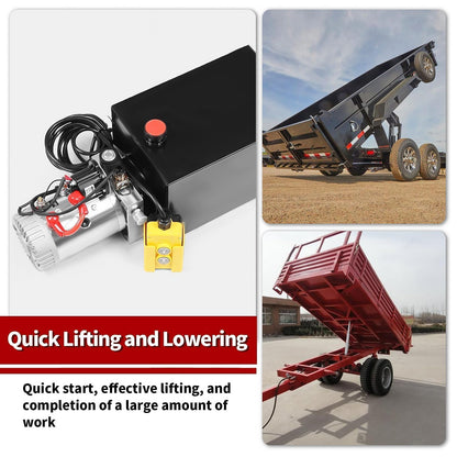 Nakkaa 12V DC Hydraulic Power Device 8 Quart Double Acting Hydraulic Dump Trailer Pump for Lifting and Lowering Dump Trailer Trucks