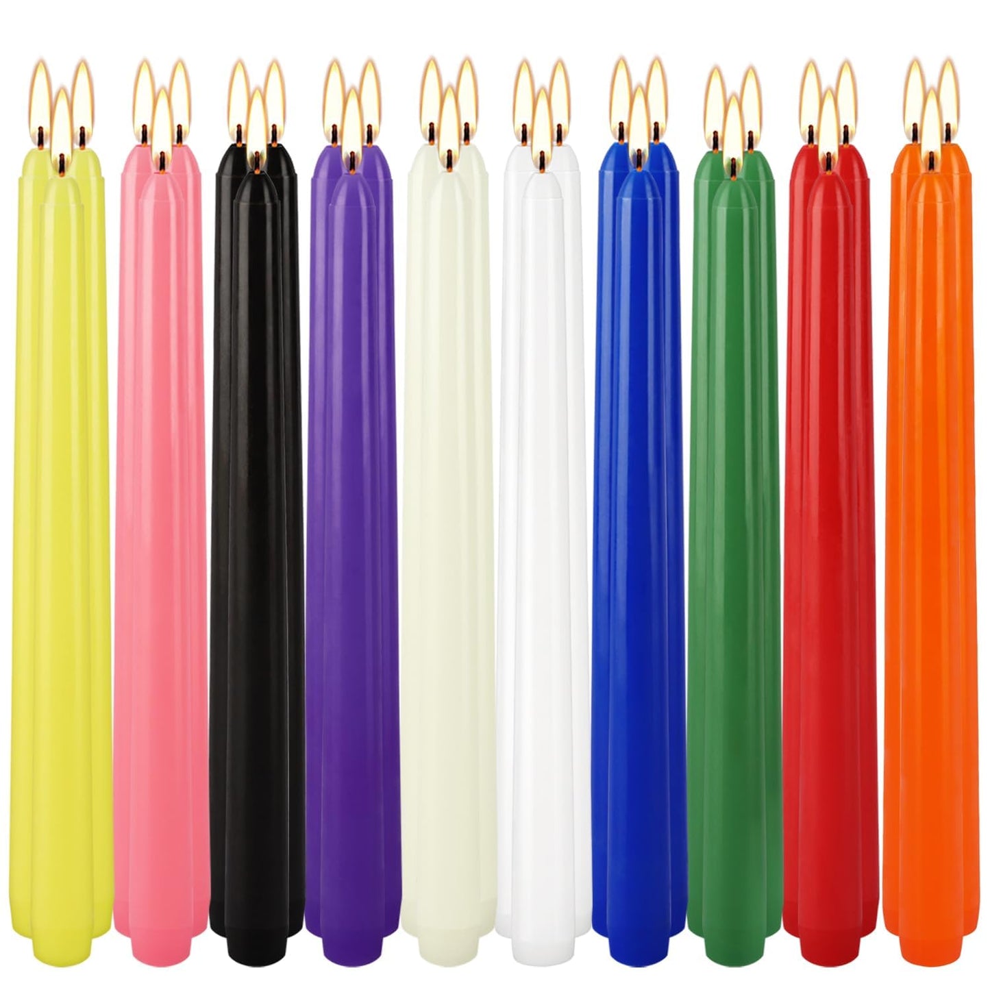 30-Pack 10-Color Taper Candles - 10 Inch Dripless & 10-Hour Burn｜Wedding/Birthday/Home Decor with Premium Wax