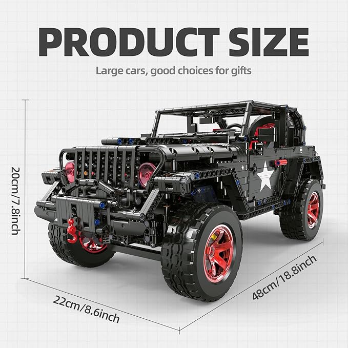RC Off-Road SUV Wrangler Black Warrior Building Kits 1/8 Scale Pickup Truck Car with Remote Control Lights Challenge Building Blocks Gift for Technical Enthusiasts Adults &amp Teens Age 14+ (2272PC