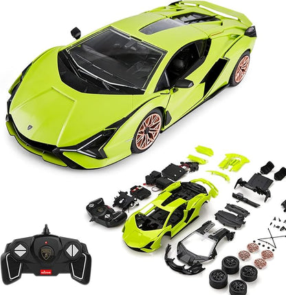 RASTAR 97400 1/18 72PCS Officially Licensed RC Race Car Building Kits for Lamborghini Sian FKP37 with Remote Motor &amp DIY Decals for Play &amp Display - Ideal Gift for Racing Car Fans Ages 8+