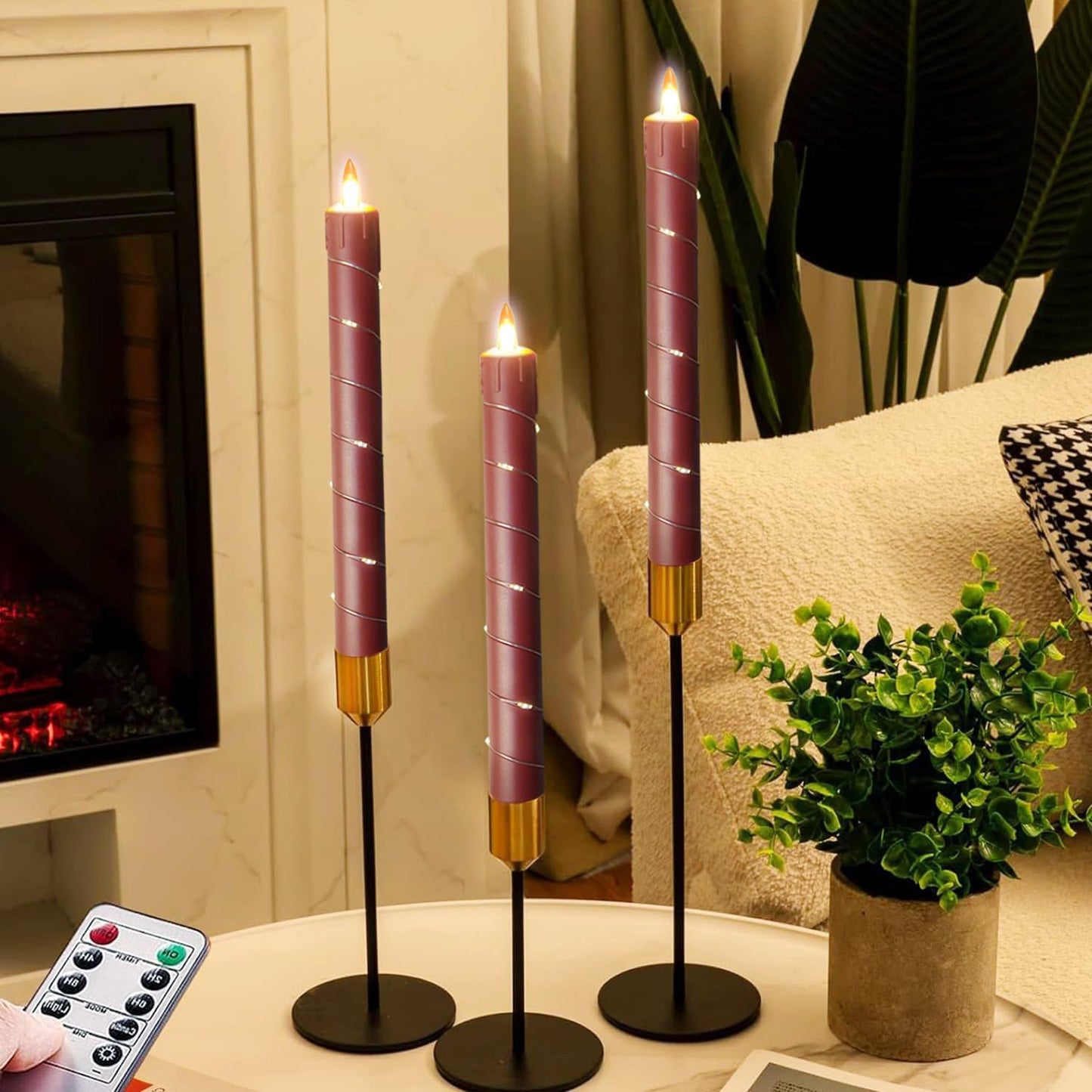 Flameless Cone-Shaped Candle, Patented with Starlight String, 11 Key Remote Control, Timer, Battery Powered, Patented Simulated Flame, 3 Packs, Christmas Home and Wedding Decoration (red)