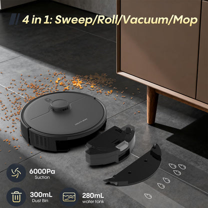 Bagotte Robot Vacuum and Mop with 6000Pa, Robotic Vacuum Self-Emptying with 90 Days Hands-Free,LiDAR Navigation,Fast Home Mapping for Pet, Hard Floors, Carpet