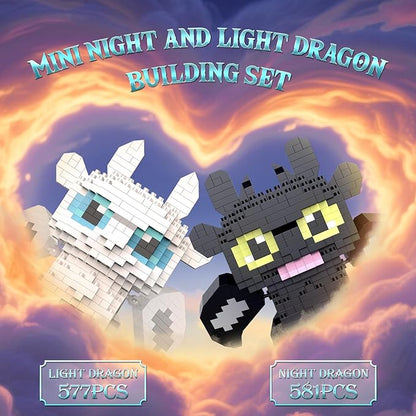 Micro Dragon Building Set 1158 PCS Fantasy Black and White Dragons Creative Micro Bricks Kit with Movable Wings Birthday