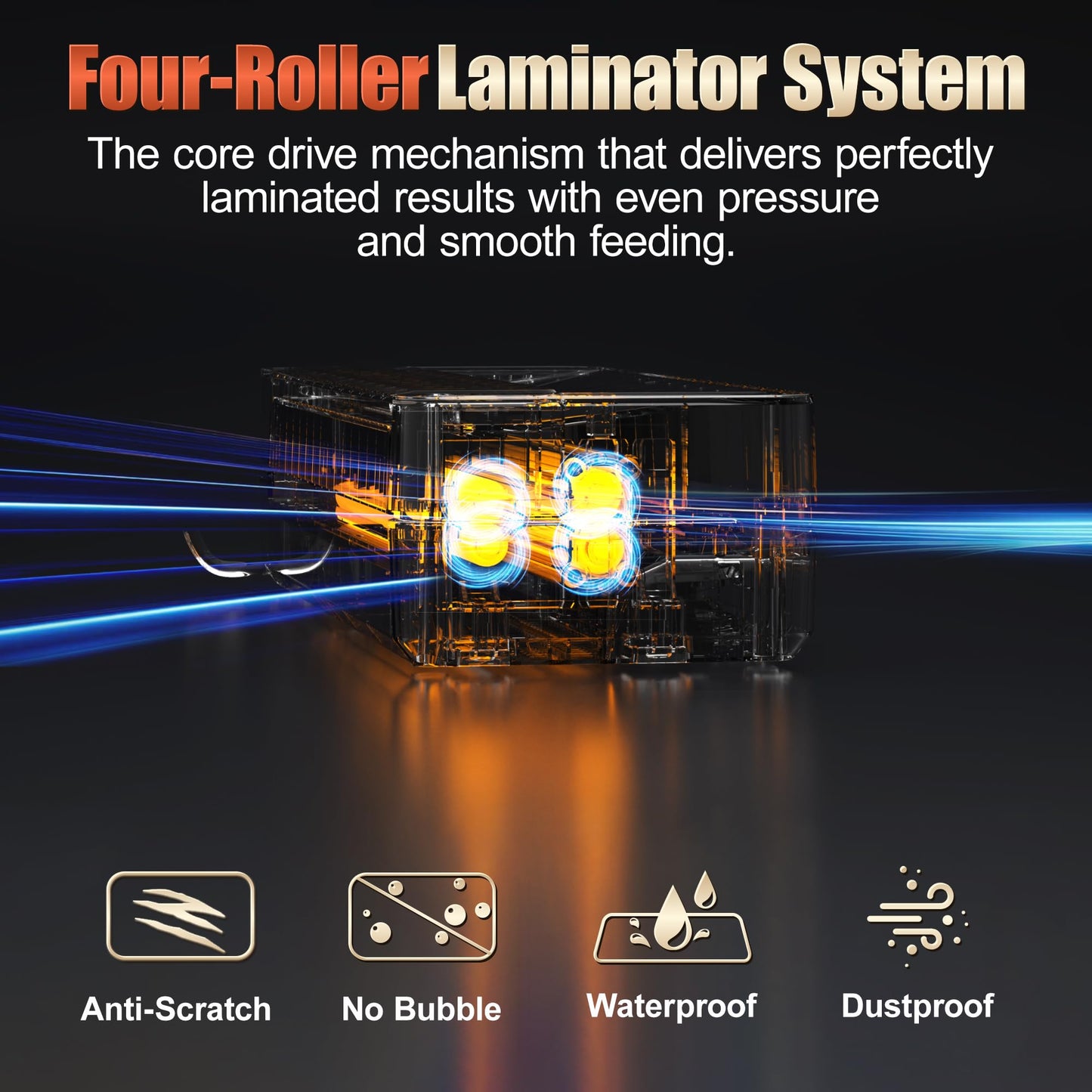 Commercial Laminator Machine 13 Inch 4-Roller, 55s Fast Warm-Up Never-Jam Lamination Machine, 3-10 Mil Thickness, Supports 11x17 & A3 Document Laminating, Includes 30 Laminating Sheets Black