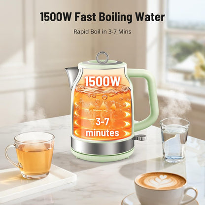 Retro Electric Kettle, PARIS RHÔNE 1.7L Hot Tea Kettle with Thermometer, 1500W Fast Heating, Cordless Design, LED Indicator, Auto Shut-Off & Boil Dry Protection