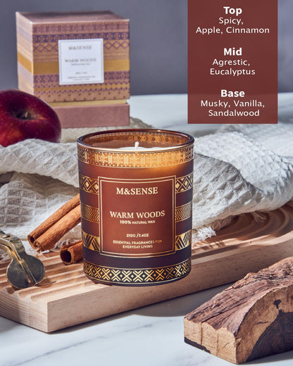 M&SENSE Warm Wood Christmas Soy Candle, 7.4oz 45 Hour Burn Time, Winter Home Fragrance Candle for Men & Women, New Year Holiday Gifts