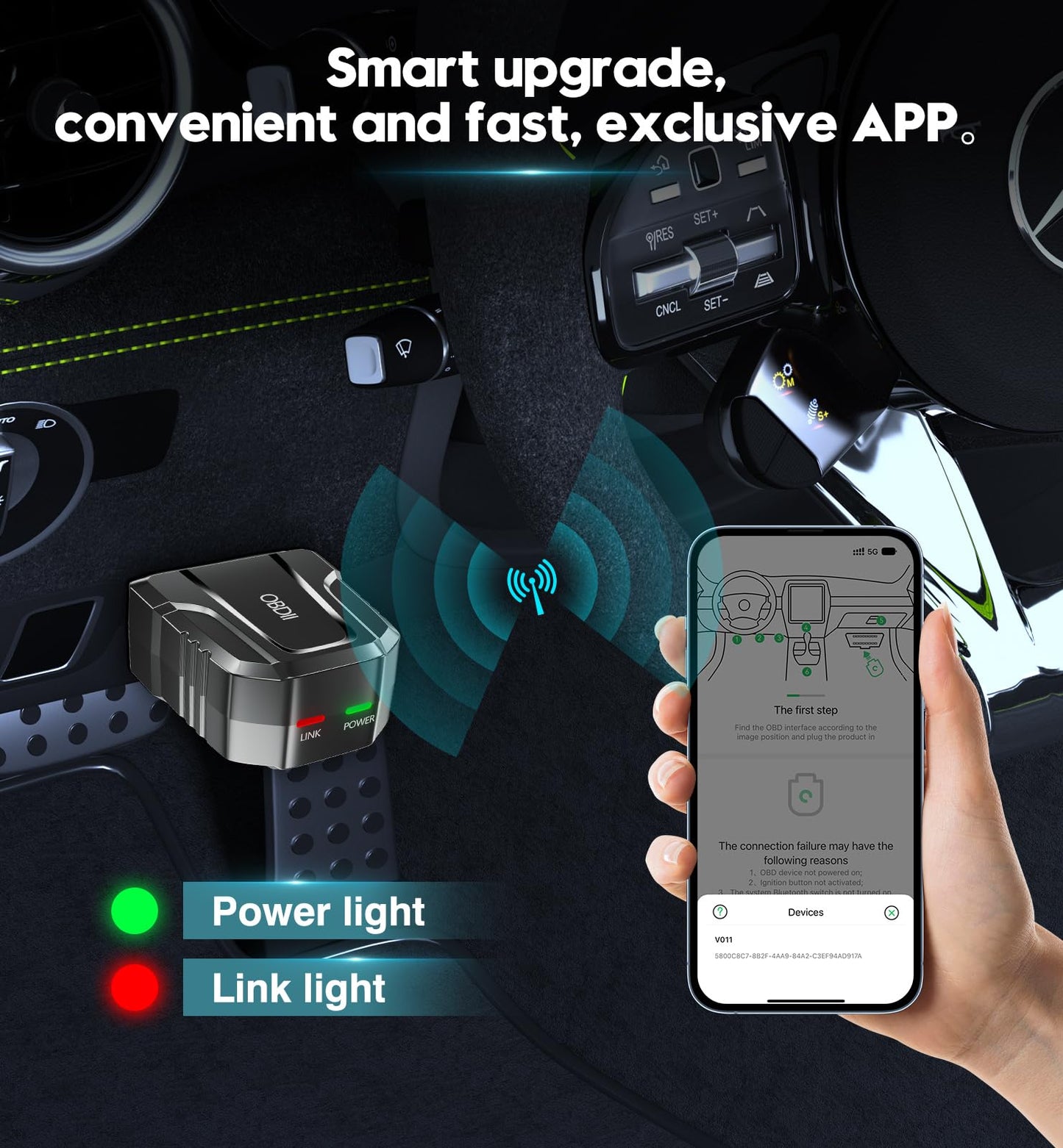 OBD2 Scanner Reader Bluetooth Wireless Auto Diagnostic Scan Tool for iOS & Android for Performance Test Bluetooth 5.4 Car Check Engine Car Code Reader, Clear Error Code Live Data Reset Exclusive APP