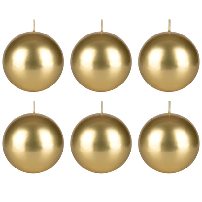 Mega Candles 6 pcs Unscented Gold Ball Round Candles, Hand Poured Premium Wax Candle 3 Inch x 3 Inch, Home Décor, Wedding Receptions, Occasions, Events, Festivities, Meditations, Relaxation