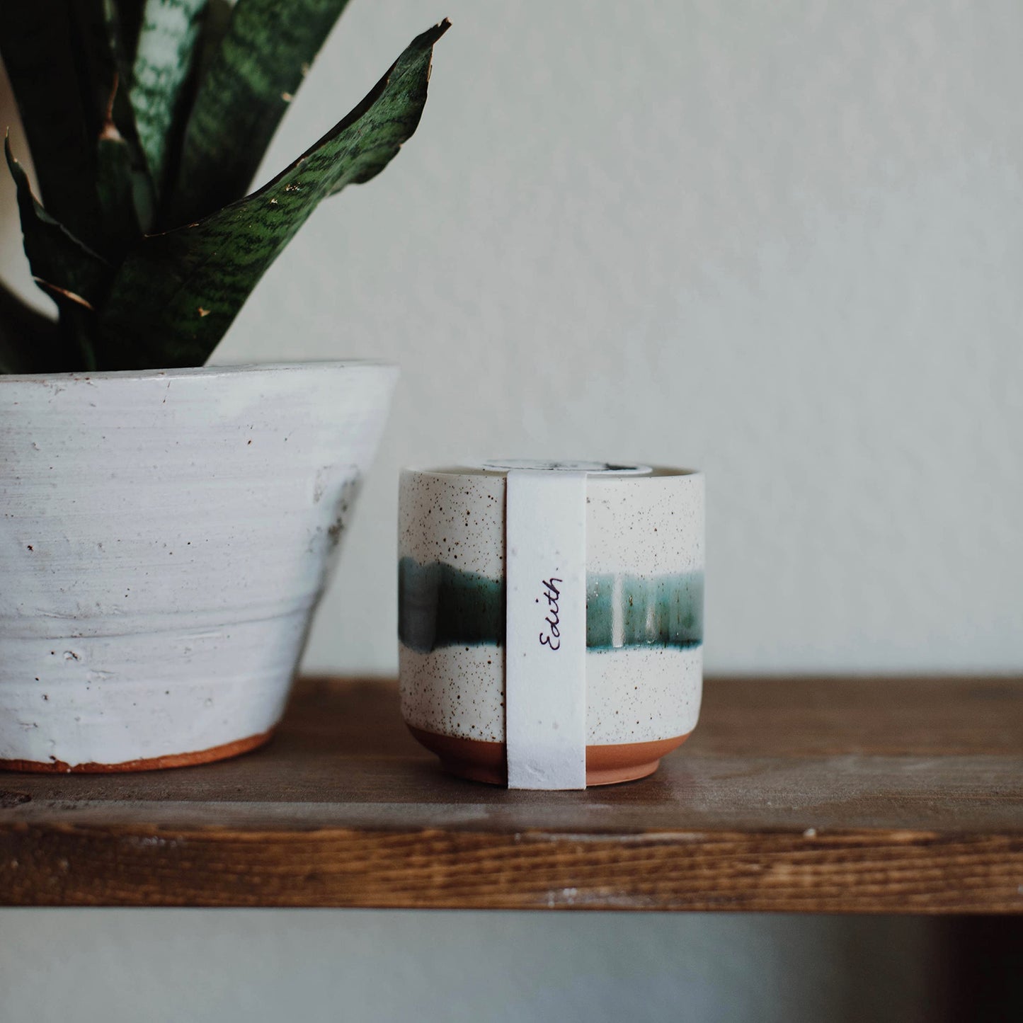 Hyggelight - The Growing Candle, Rosemary & Sage Scent, 8.5oz Ceramic Pot, Single Wick Aromatherapy Candles, 100% Soy for Women and Men, Edith
