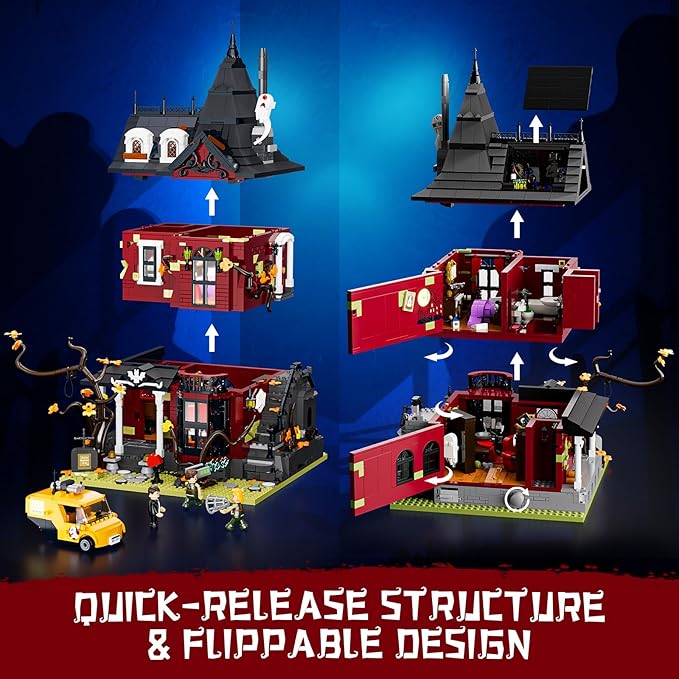 Halloween Midnight Haunted Mansion Lighting Building Bricks Set - Ghost Specter Phantom House City Town Modular Collection Kit 2617 Pcs for Adults &amp Teens