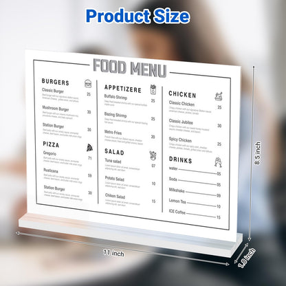 3 Pack Acrylic Sign Holder 11 x 8.5 Horizontal, Double-Sided Clear Sign Holder Plastic Stands for Display, T Shape Acrylic Table Sign Stands for Office Store Restaurants Wedding Party Decoration