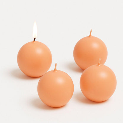 Biedermann & Sons Peach Round Candles (Set of 4), Unscented Dripless Balls, 2.5" Spheres, 8 Hour Burn, Small Decorative Set for Tables Trays and Vignettes