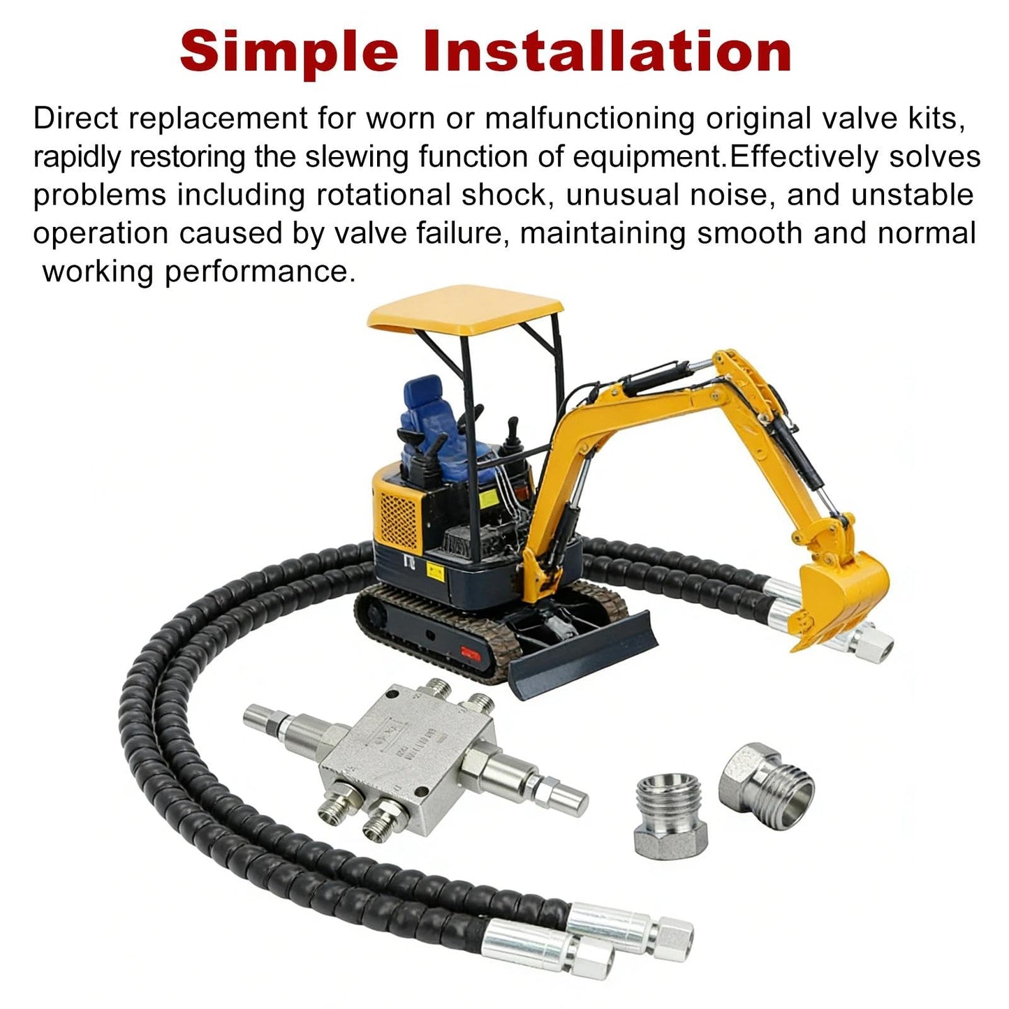 New Hydraulic Cushion Valve Kit Compatible with Mini Excavator Swivel Motor, Compatible with Most Mini Excavators & Equipment with 1/4” Hydraulic Hoses & M14×1.5 Threaded Ports