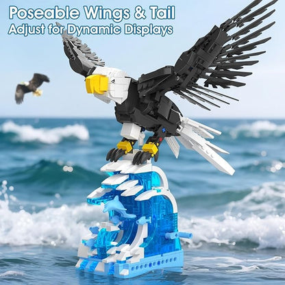 Bald Eagle Building Sets Easter Articulated Wings Ocean Base 1018 PCS Mechanical Motion Model Display Gift Christmas Birthday Ages 14+