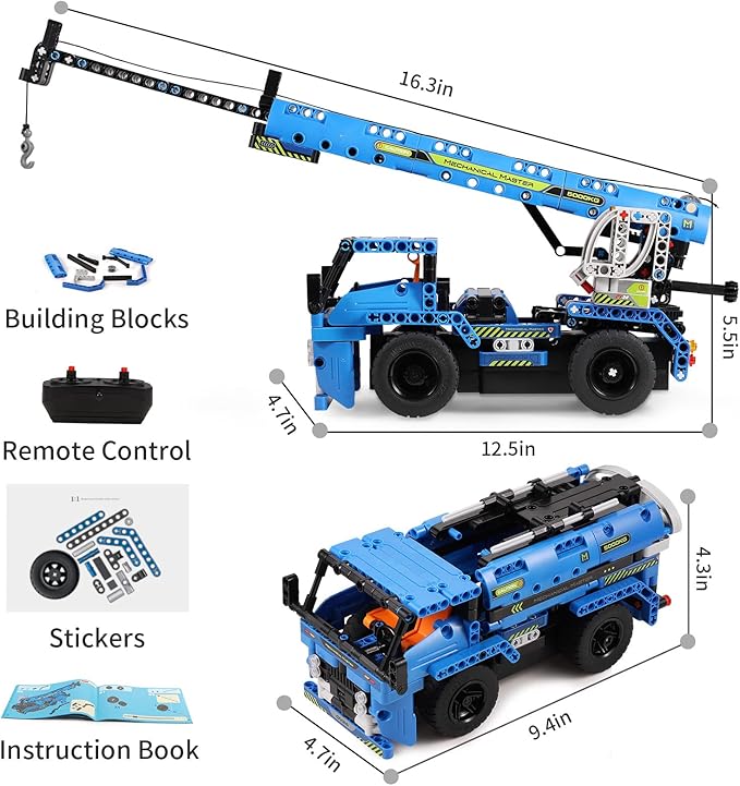STEM RC Truck Building Toys 2-in-1 Technic Vehicle Building Kits for Boys Age 8-12 Construction Erector Set Crane Truck Build Model for Boys Girls Age 6 7 8 9 10 11 12 13 14+