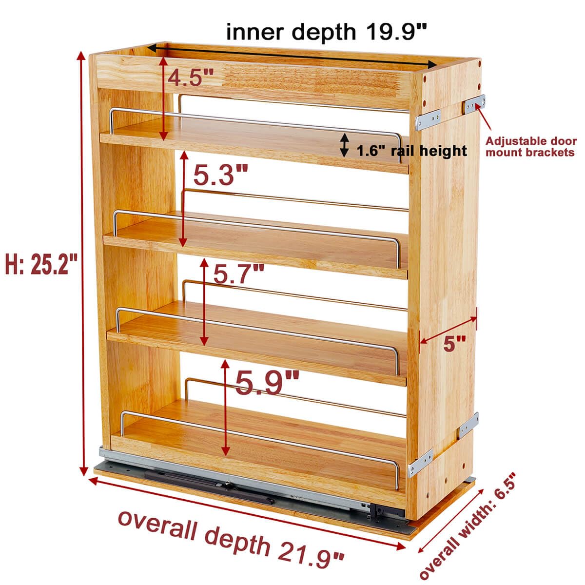 OCG 4-Tier Pull Out Kitchen Cabinet Spice Rack Holder Shelves (5" W x 22" D), spice organization for cabinet Storage Organization, pull out spice racks for inside cabinets