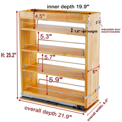 OCG 4-Tier Pull Out Kitchen Cabinet Spice Rack Holder Shelves (5" W x 22" D), spice organization for cabinet Storage Organization, pull out spice racks for inside cabinets