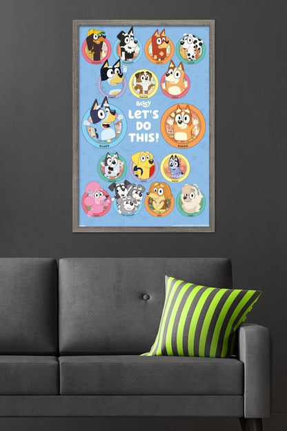 Bluey - Grid Wall Poster, 34L" x 22.4W", Barnwood Framed Version